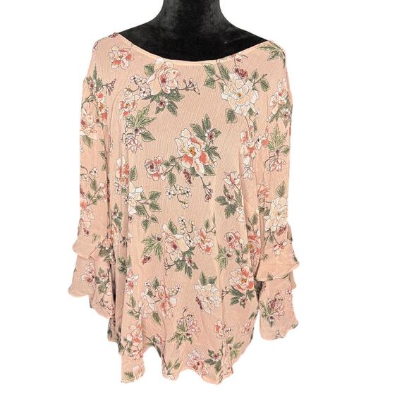 Torrid Women's Plus 3X Floral Print Chiffon Ruffle Bell Sleeve CrissCross Blouse - Picture 3 of 9